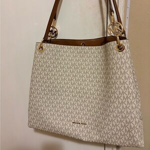 Michael Kors Tan and Cream MK Logo Tote